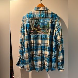 Distressed Smokey the bear blue plaid